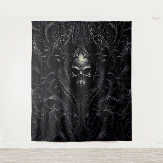 ムーディゴシックブラックフィリーグリー&スカルXLarge タペストリー (正面)