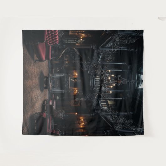 ムーディゴシックマンションルーム&暖炉XLarge タペストリー (正面(横))