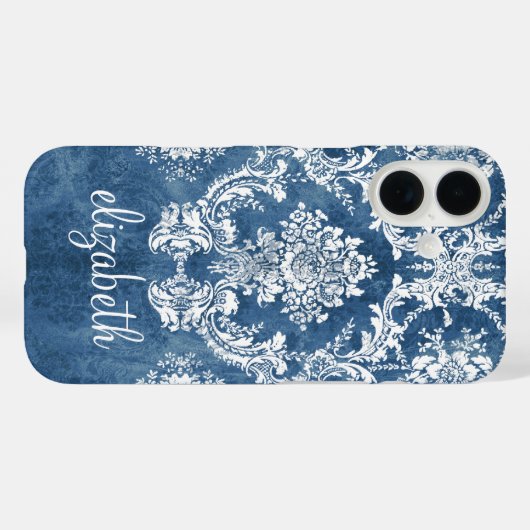 ムーディサファイアブルーヴィンテージダマスクパターン名 Case-Mate iPhoneケース (裏面 (横))