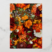 ムーディサンセットカラーフローラ結婚スクリプトの金ゴールド 箔招待状 (裏面)