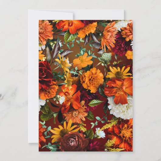 ムーディサンセットカラーフローラ結婚スクリプトのInvitati 招待状 (裏面)