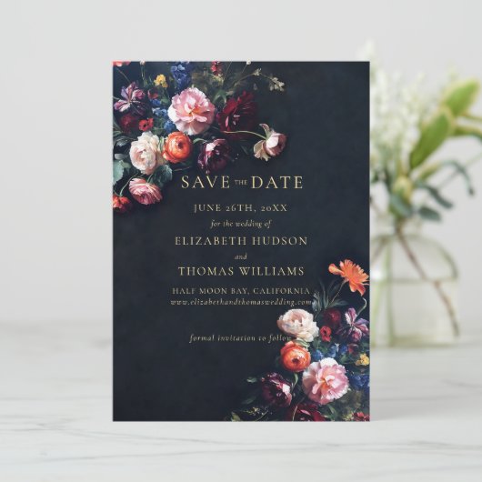 ムーディダークエレガントロマンチックフローラ写結婚真 セーブザデート (スタンド正面)