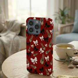 ムーディダークコケットレッドキャンドルとリボンケース iPhone 15 PROケース