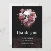 ムーディダークゴシックフローラスカルハロウィン結婚ズ サンキューカード (正面)