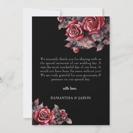 ムーディダークゴシックフローラスカルハロウィン結婚ズ サンキューカード (裏面)