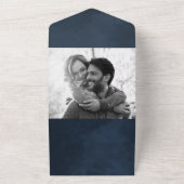 ムーディダークネイビーブルーウォーターモダンカラー結婚ズ オールインワン招待状 (外側)