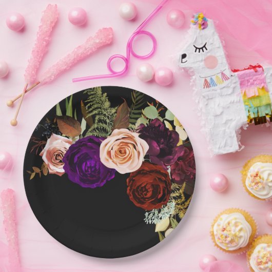 ムーディダークフローラはっきりしたグリーナリーカラーシック結婚ズ ペーパープレート (パーティー)