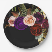 ムーディダークフローラはっきりしたグリーナリーカラーシック結婚ズ ペーパープレート (正面)