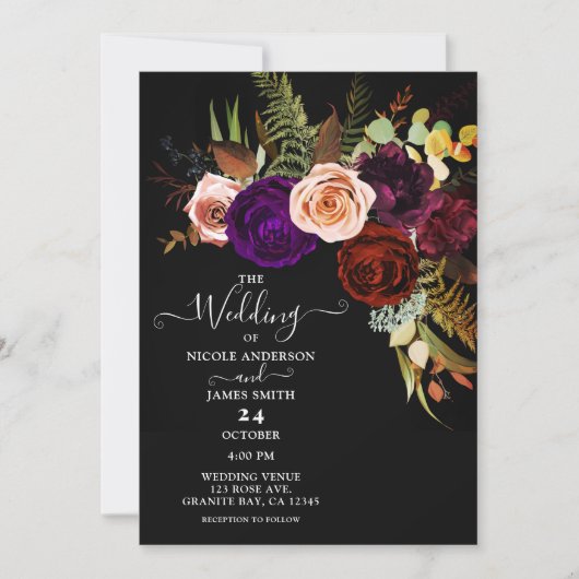 ムーディダークフローラはっきりしたグリーナリーカラーシック結婚ズ 招待状 (正面)