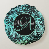 ムーディダークフローラオンターコイズモノグラム ラウンドクッション (裏面)