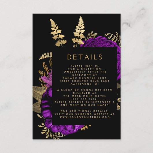 ムーディダークフローラパープル結婚金ゴールドの詳細 エンクロージャーカード (正面)