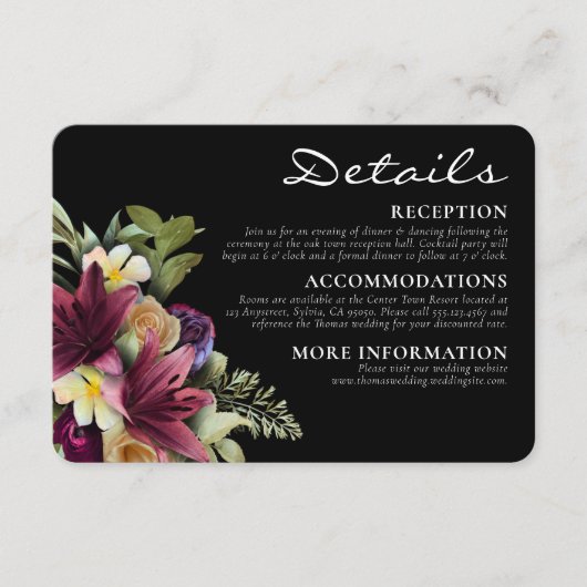 ムーディダークロマンチックフローラエレガントな結婚式 エンクロージャーカード (正面)