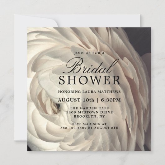 ムーディチャームホワイトフローラブライダルシャワー 招待状 (正面)