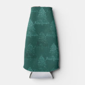 ムーディツリーパターン |ダークミッドナイトティール（緑がかった色）クリスマス ボトルクーラー (正面)