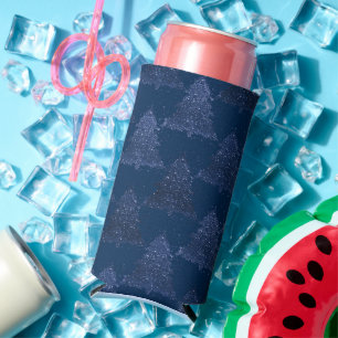 ムーディツリーパターン  上品なネイビーブルークリスマス スリム缶クーラー