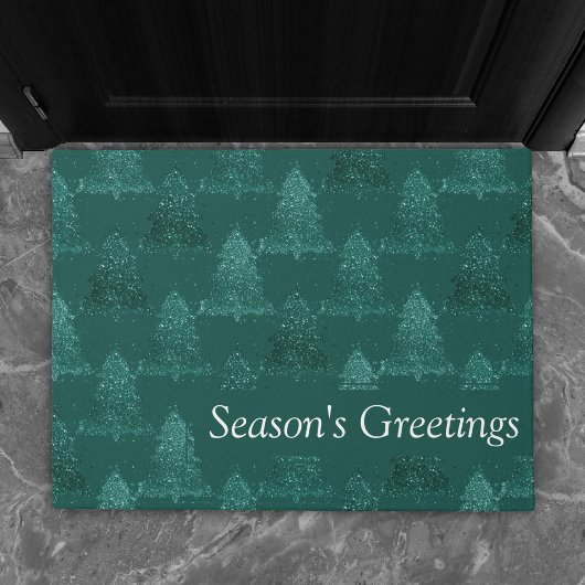 ムーディツリーパターン |上品なネイビーブルークリスマス ドアマット