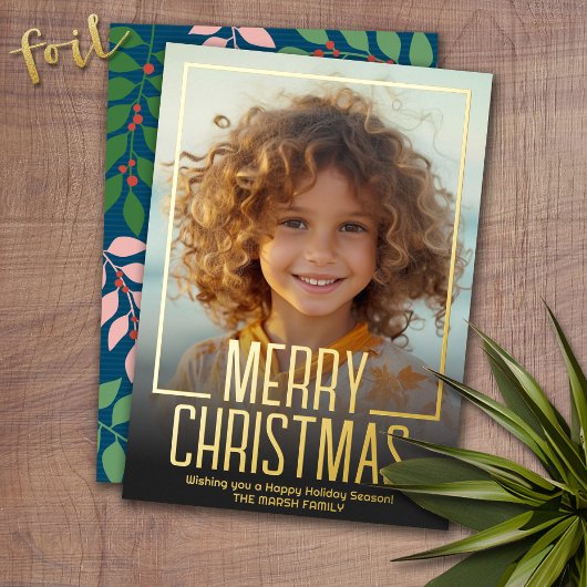 ムーディティール（緑がかった色）ボタニカルメリークリスマスフォト縁どー 箔シーズンカード