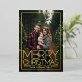 ムーディティール(緑がかった色)植物大メリークリスマス縁ど 箔シーズンカード (立ち正面)