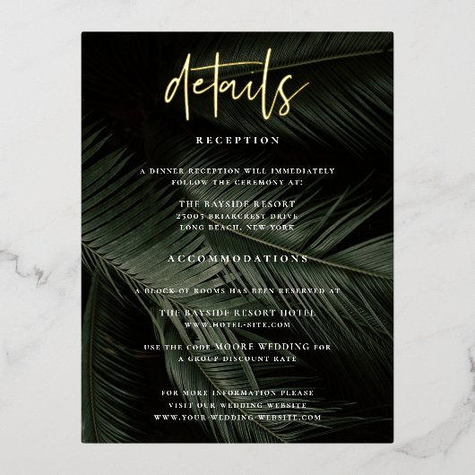 ムーディトロピッ結婚クスの詳細エンクロージャカード 箔招待状ポストカード (正面)