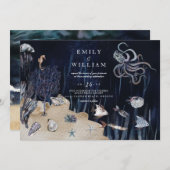 ムーディナイトアンダーザシー海ビーチ結婚式 招待状 (正面/裏面)