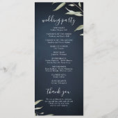 ムーディネイビーのミニマル緑の素朴な結婚式プログラム メニュー (裏面)