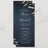 ムーディネイビーのミニマル緑の素朴な結婚式プログラム メニュー (正面/裏面)
