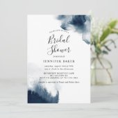 ムーディネイビーブルーウォーターカラーブライダルシャワー 招待状 (スタンド正面)