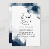 ムーディネイビーブルーウォーターカラーブライダルシャワー 招待状 (正面/裏面)