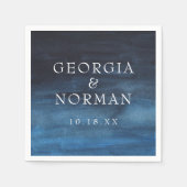 ムーディネイビーブルーウォーター結婚カラー スタンダードカクテルナプキン (正面)