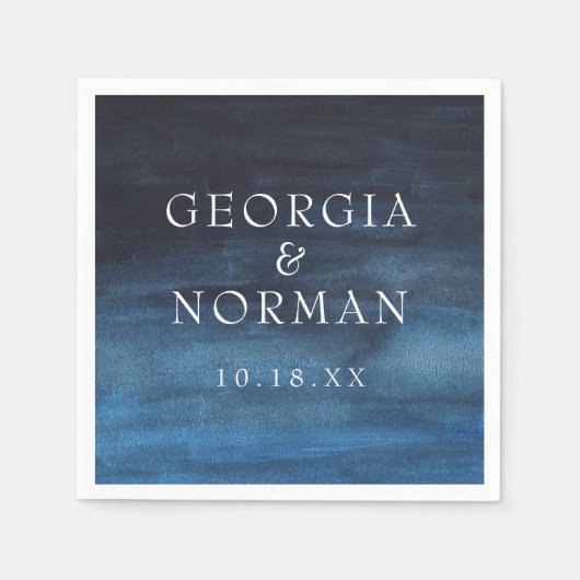 ムーディネイビーブルーウォーター結婚カラー スタンダードカクテルナプキン (正面)