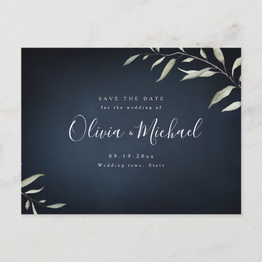 ムーディネイビーミニマルの緑は日付を除く 案内ポストカード (正面)