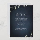 ムーディネイビーミニマルボタニカル結婚グリーン エンクロージャーカード (正面/裏面)