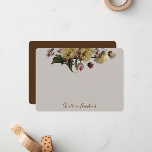 ムーディパーソナライズされたーエレガントワイルドフラワーフローラ ノートカード (正面/裏面インサイチュ)