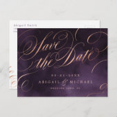 ムーディパープルバラ金ゴールド書の日付を保存 案内ポストカード (正面/裏面)