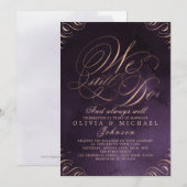 ムーディパープルバラ金ゴールド書道はまだ行う 招待状 (正面/裏面)