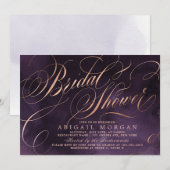 ムーディパープルバラ金ゴールド書道ブライダルシャワー 招待状 (正面/裏面)