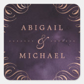 ムーディパープルバラ金ゴールド書道ヴィンテージ結婚式 スクエアシール (正面)