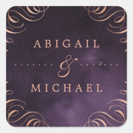 ムーディパープルバラ金ゴールド書道ヴィンテージ結婚式 スクエアシール