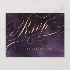 ムーディパープルバラ金ゴールド書道結婚式RSVP インビテーションポストカード
