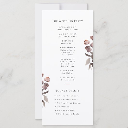 ムーディパープルフローラ庭園の結婚式プログラムカード (裏面)