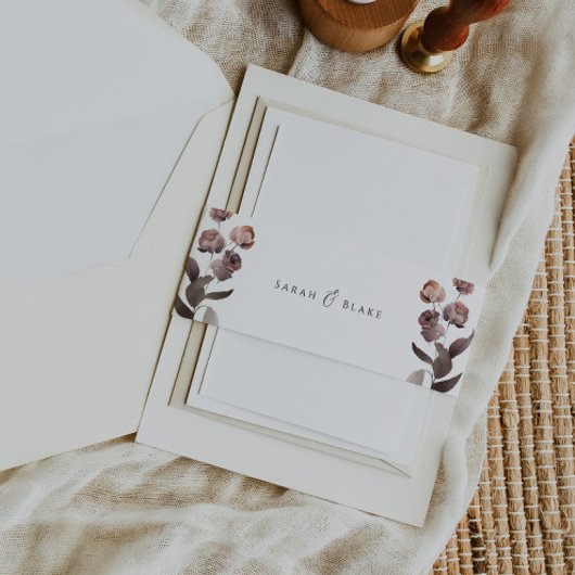 ムーディパープルフローラ結婚式の招待ベリーバンド 招待状ベリーバンド