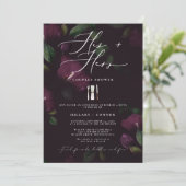 ムーディパープル彼&彼女の書道カップルのシャワー 招待状 (スタンド正面)