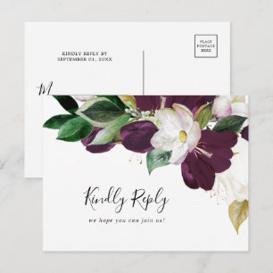 ムーディパープル開花の曲リクエストRSVPポストカード インビテーションポストカード