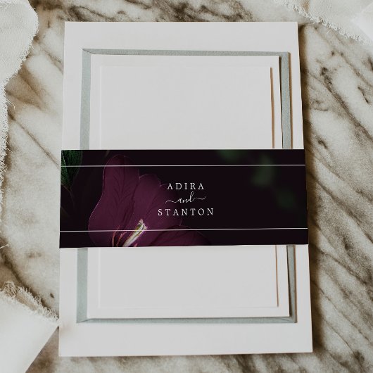 ムーディパープル開花ブラックパタ結婚ーン 招待状ベリーバンド