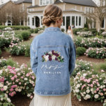 ムーディパープル開花書道ミセス結婚式の日 デニムジャケット<br><div class="desc">結婚式招待状表現の詳細については、書道の全文を参照しエレガントて結婚ください： https://www.zazzle.com/collections/modern_minimalist-119052317964885904?rf=238296117664346256</div>