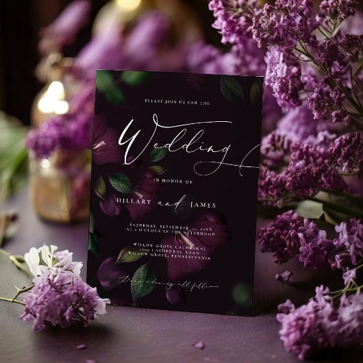 ムーディパープル開花書道結婚式招待状 招待状