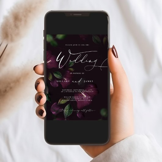 ムーディパープル開花書道結婚式招待状 招待状