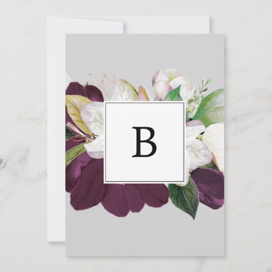 ムーディパープル開花 |グレー結婚の 招待状 (裏面)