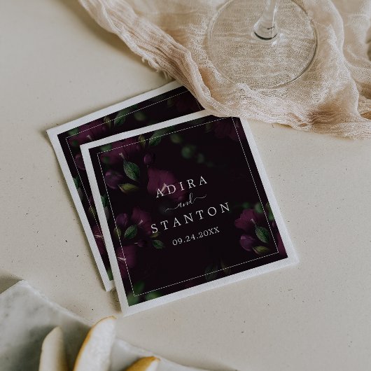 ムーディパープル開花 |ブラックパター結婚ン スタンダードカクテルナプキン