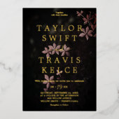 ムーディパープル開花 |ホイルブラックパタ結婚ーン 箔招待状 (正面)